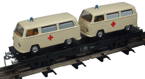 Merkur Spur0 Flachwagen mit VW-Bus T2 Rote Kreuz
